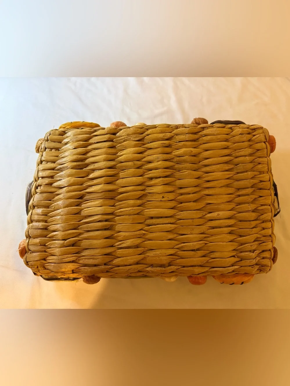 Woven Rectangular Casserole Serving Basket Tray - Natural Tan with Green Accents